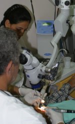 Dr. Sameh Operating with Microscope